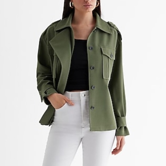 EXPRESS Twill Belted Utility Jacket Size XS Olive Green New WIth Tags - Picture 1 of 14